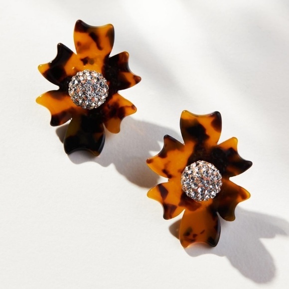 Lele Sadoughi- NWT “Santa Fe” Tortoise Crystal Button Post Earrings - Picture 1 of 5